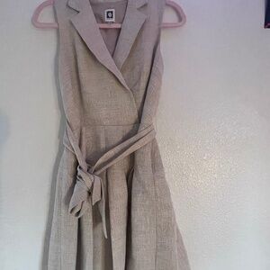 Sexy OFFICE DRESS. Shimmery, Sleeveless, Pleated with Tie.